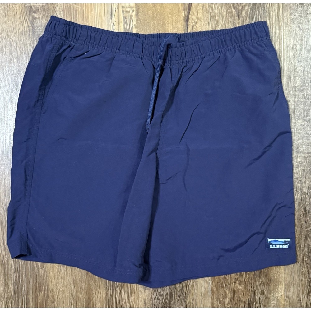 LL Bean Swim Trunks Men Size Large Blue UPF 50 Lined Summer Navy Summer Water